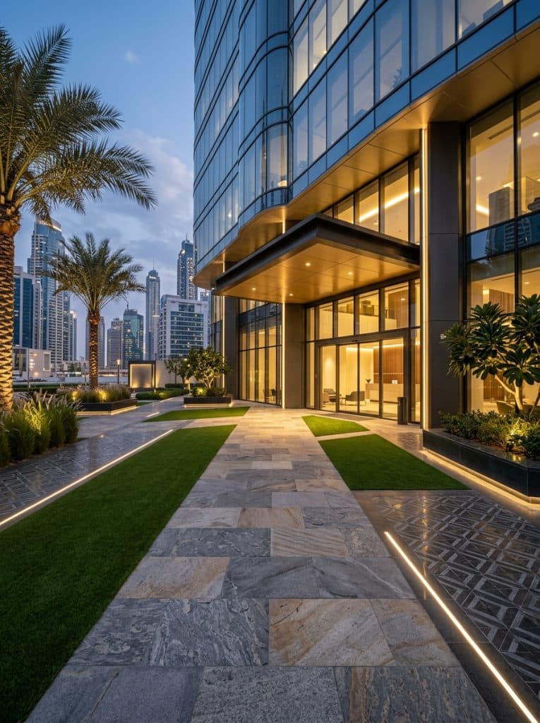 Commercial entrance landscaping